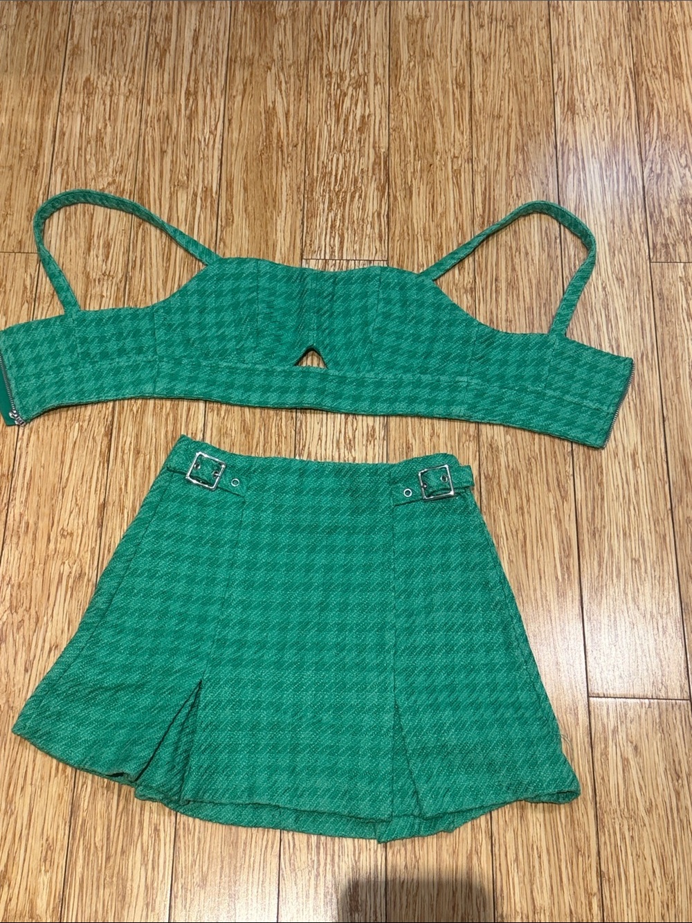 Bershka Green Houndstooth Skirted Shorts Set
